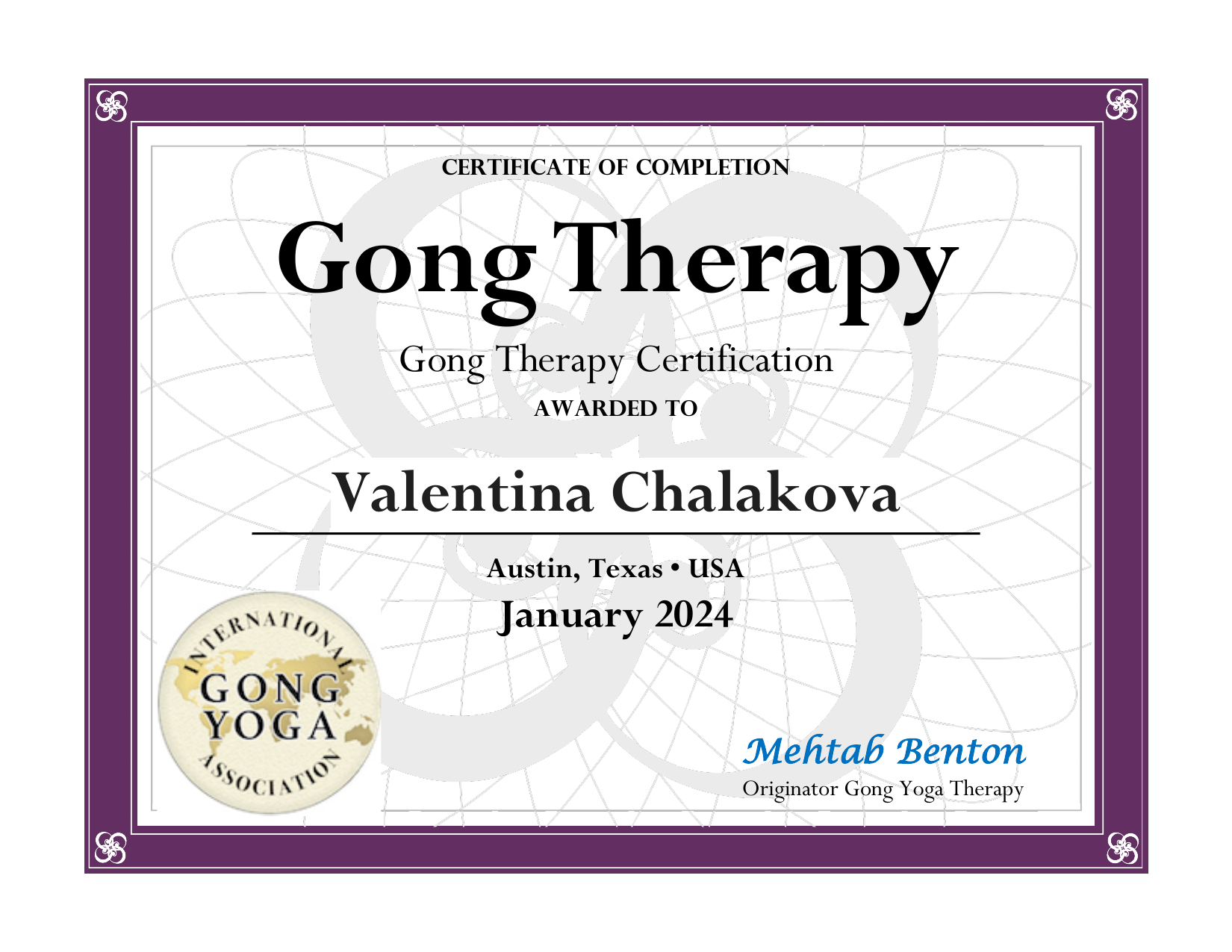 Gong Therapy Certification - Valentina Chalakova